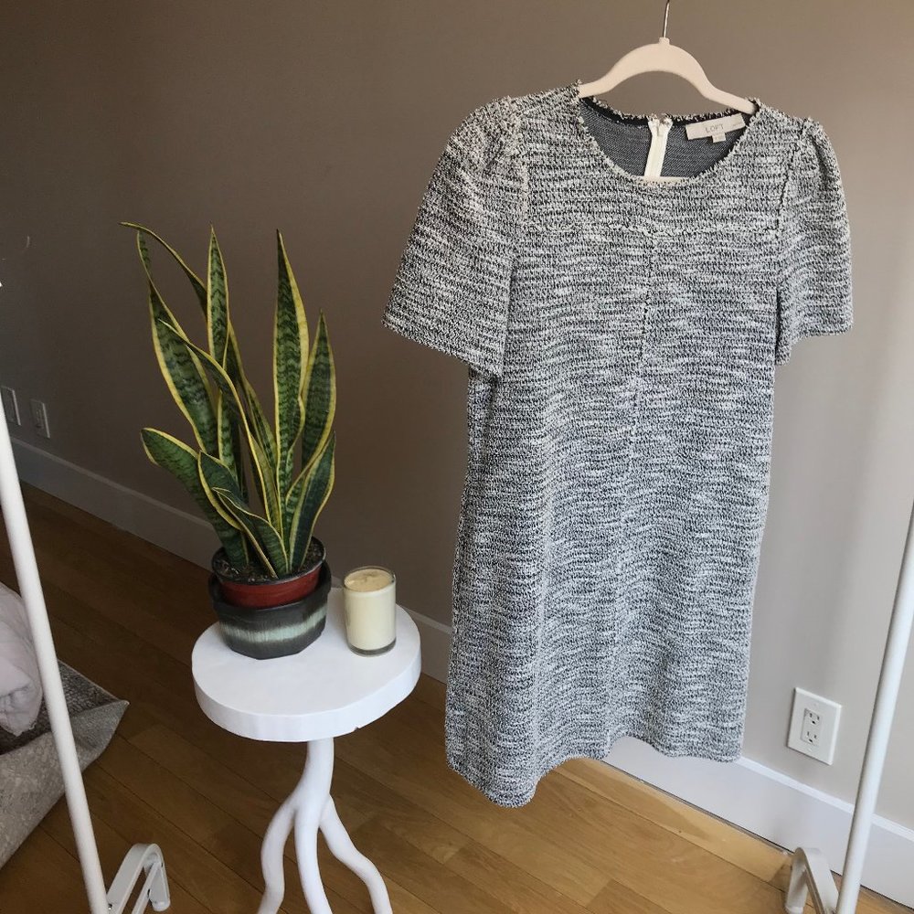 Loft Black & White A-Line Sweater Dress